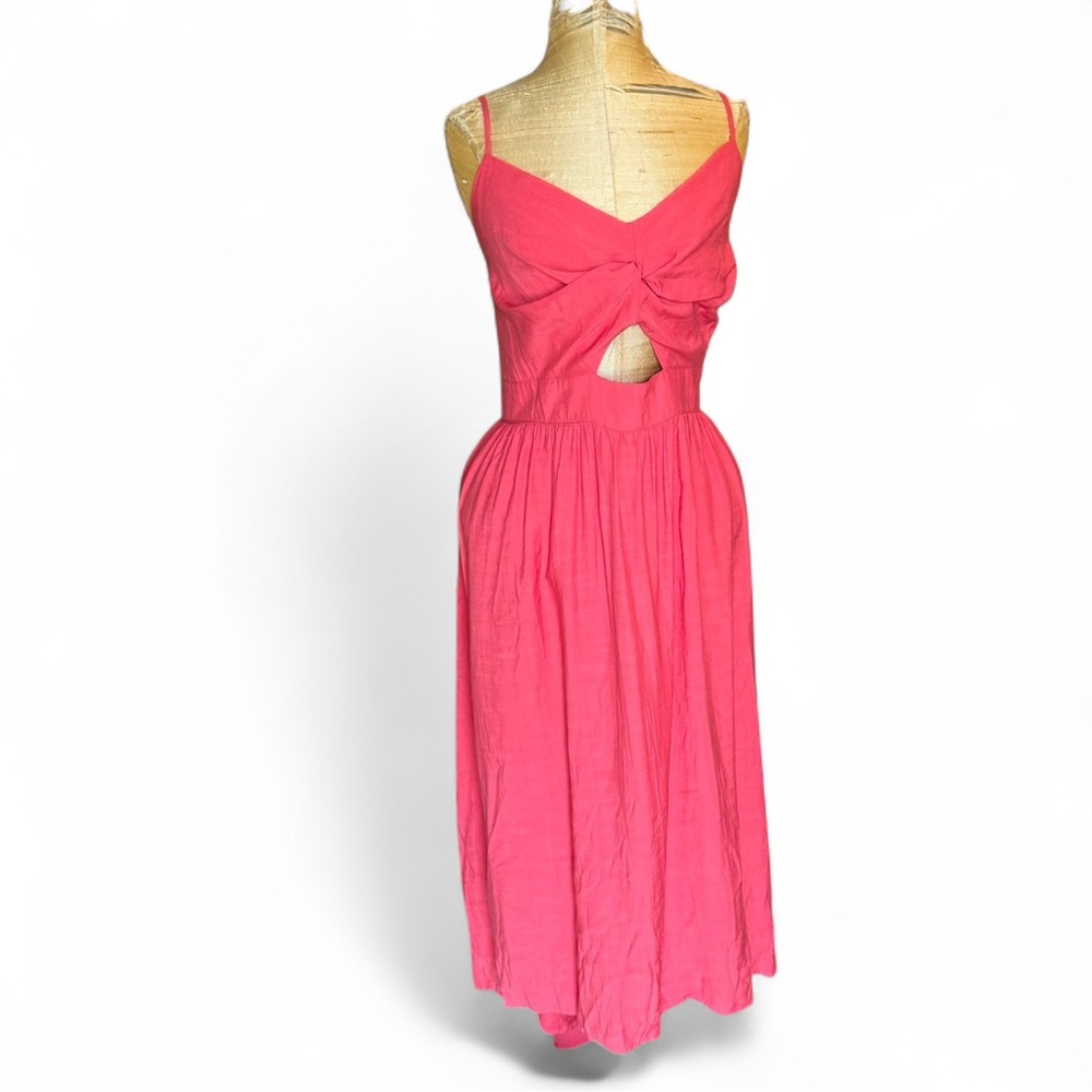 Nine West‎ Maxi Dress XXL Coral Pink High Low Hem Cut Out Smocked